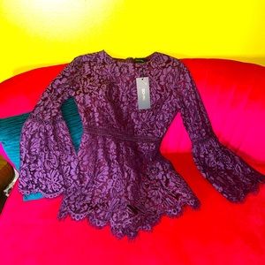 Brand new purple lace short romper long bell sleeve
